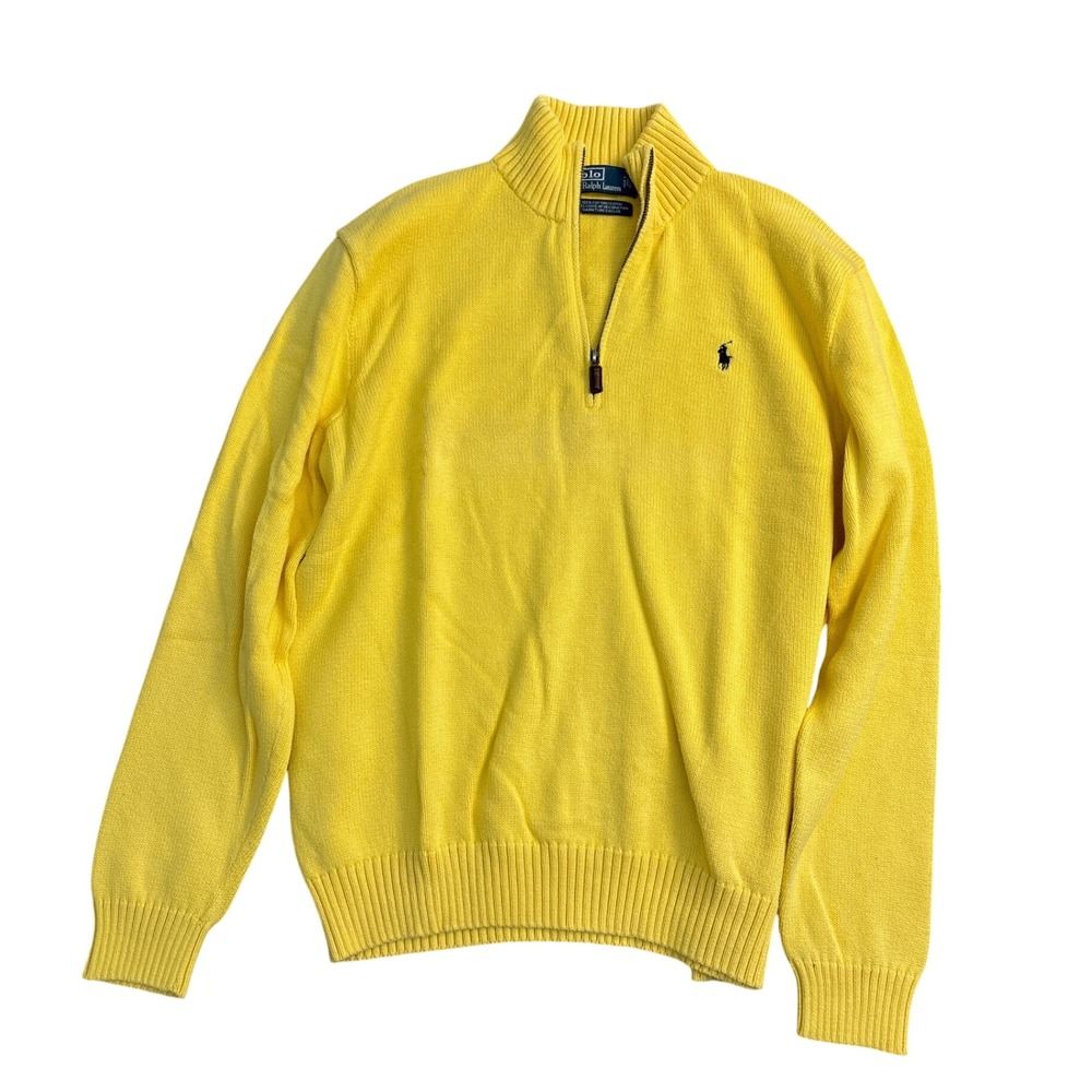 Polo Ralph Lauren Mens Yellow 100% Cotton Quarter Zip Pullover Sweater Large